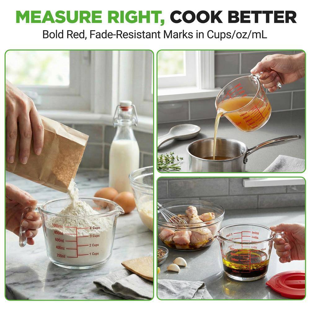 MEASURE RIGHT, COOK BETTER  
Bold Red, Fade-Resistant Marks in Cups/oz/mL  

500ml  
1000ml  
800ml  
600ml  
400ml  
200ml  

3 Cups  
2 Cups  
1 Cup  

INODA