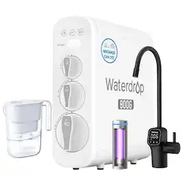 Waterdrop - G3P800 Tankless Under-Sink RO System, 800 GPD Membrane, UV Sterilizer, Black Smart LED Faucet, Extra PT-05W Pitcher - White