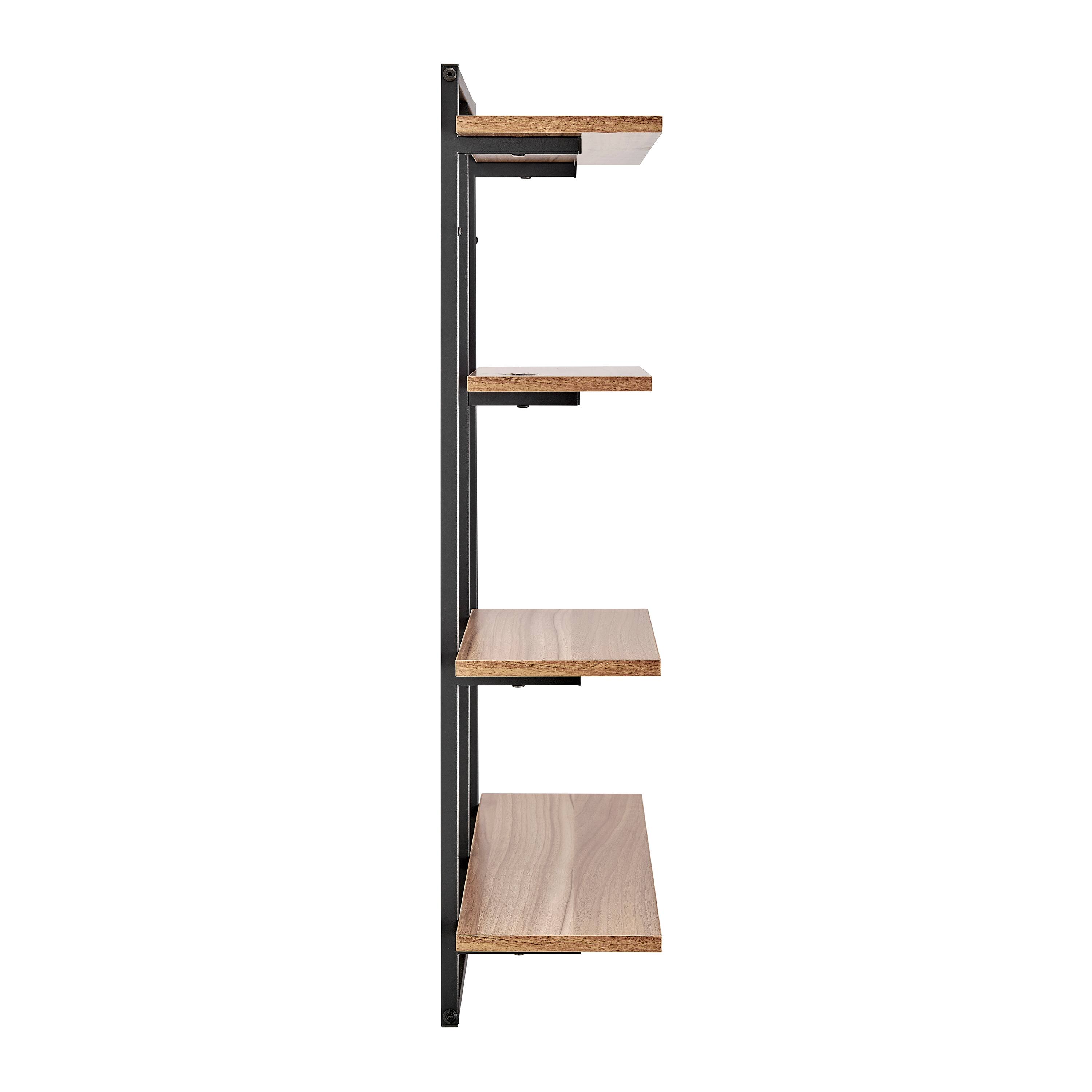 Alt View 5. Danya B - Rhodes 4 Tier Windowsill Wall Shelf - Black Metal Frame and Light Walnut MDF Shelves - Black, Light Walnut.