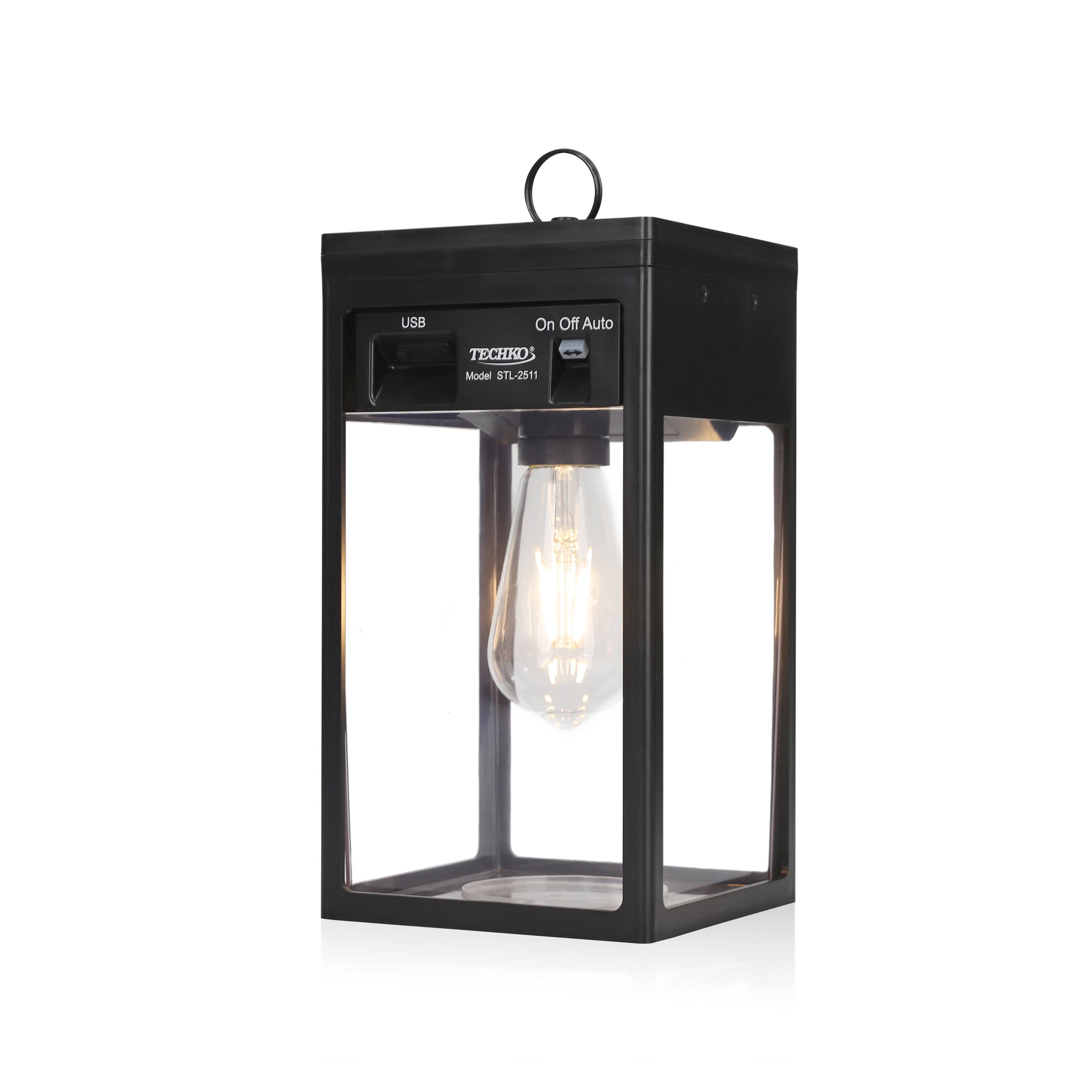 Techko Maid - Solar Portable Lantern with Edison Bulb - Black