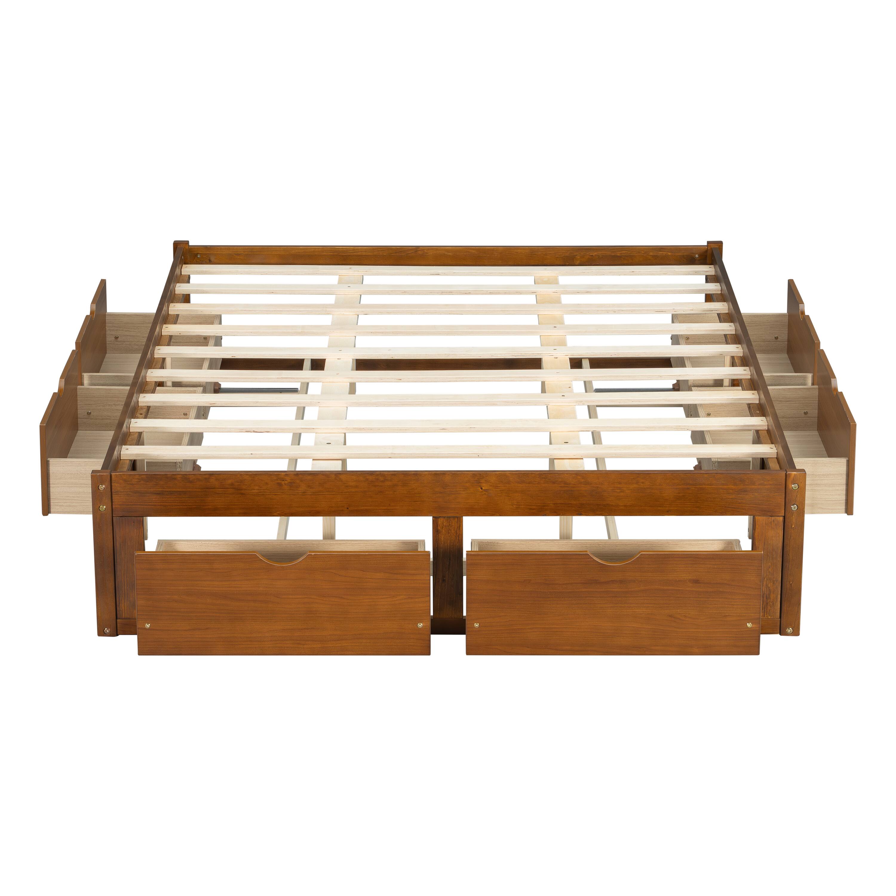 Left. Whisen - Storage Platform Bed with 6 Spacious Pull-Out Drawers for Bedroom - Walnut.