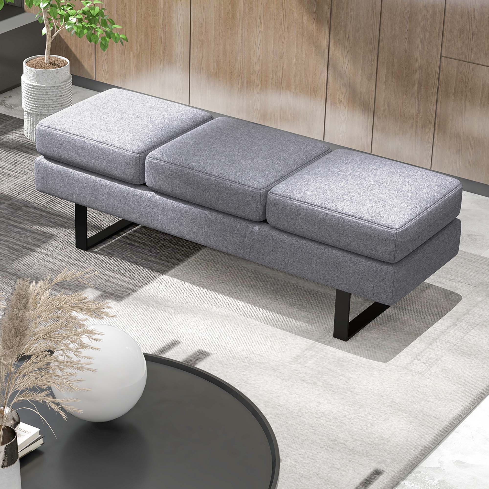 Alt View 1. Costway - Costway Waiting Room Bench Seating with Metal Frame Leg Upholstered Reception Bench - Gray.