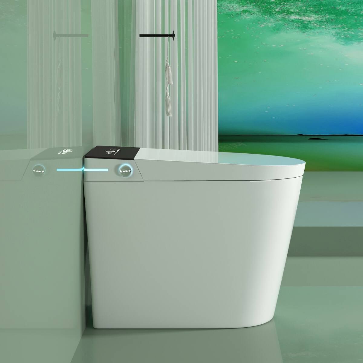 Left. Loheer - Loheer Compact Smart Toilet Porcelain Tankless Bidet with Auto Flush and Heated Seat, 23.25 in Depth - White.