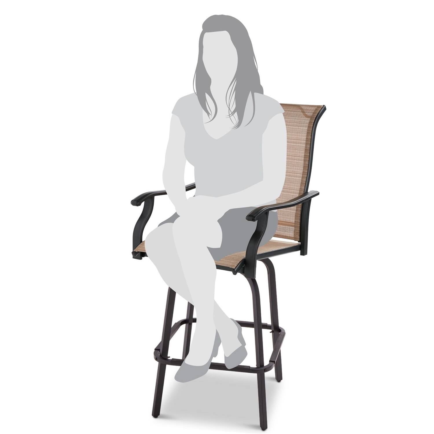 Left. Hivvago - Set of 2 Tan All-Weather Mesh Swivel Barstools - Brown.