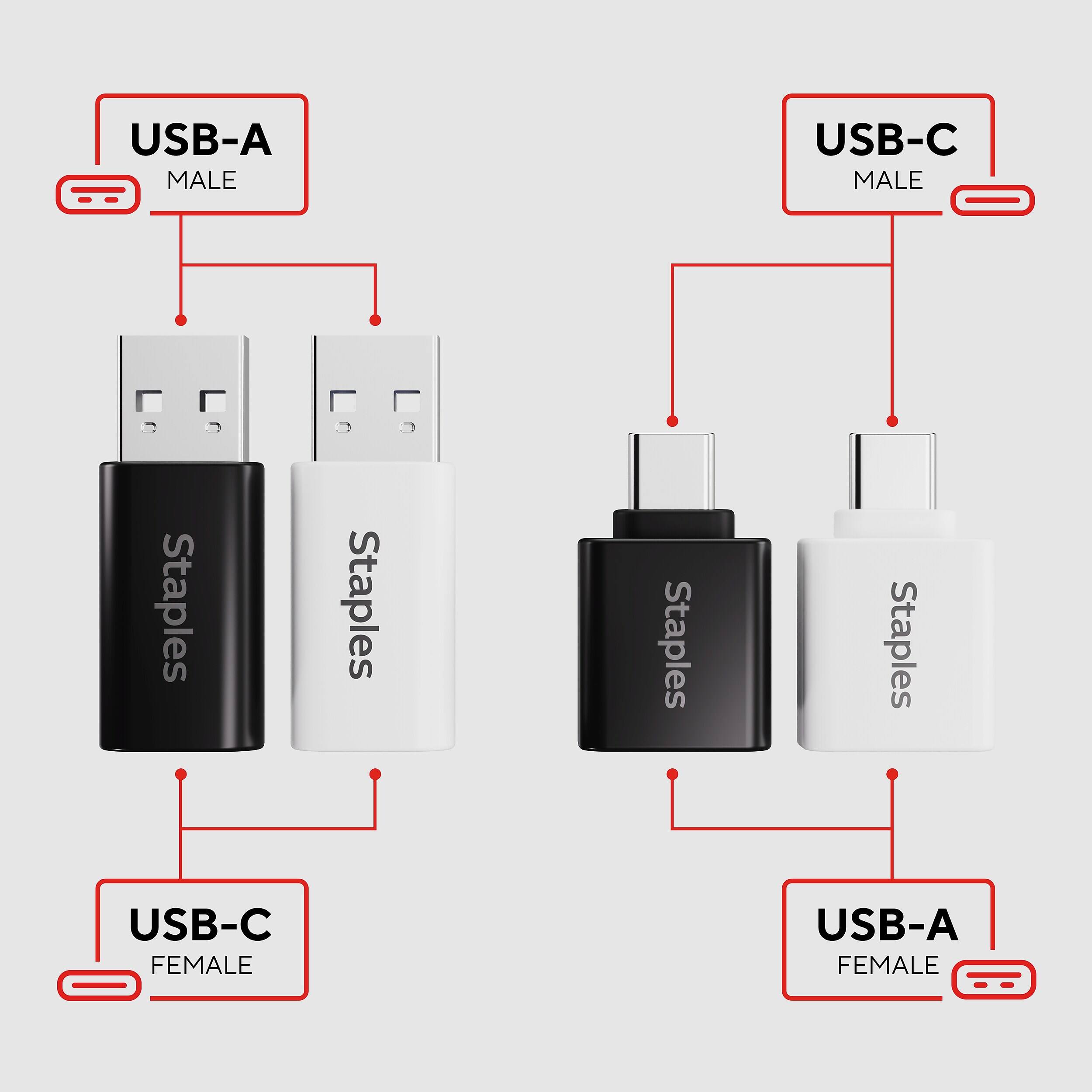 USB-A MALE  
USB-C MALE  
Staples  
Staples  
Staples  
Staples  
USB-C FEMALE  
USB-A FEMALE