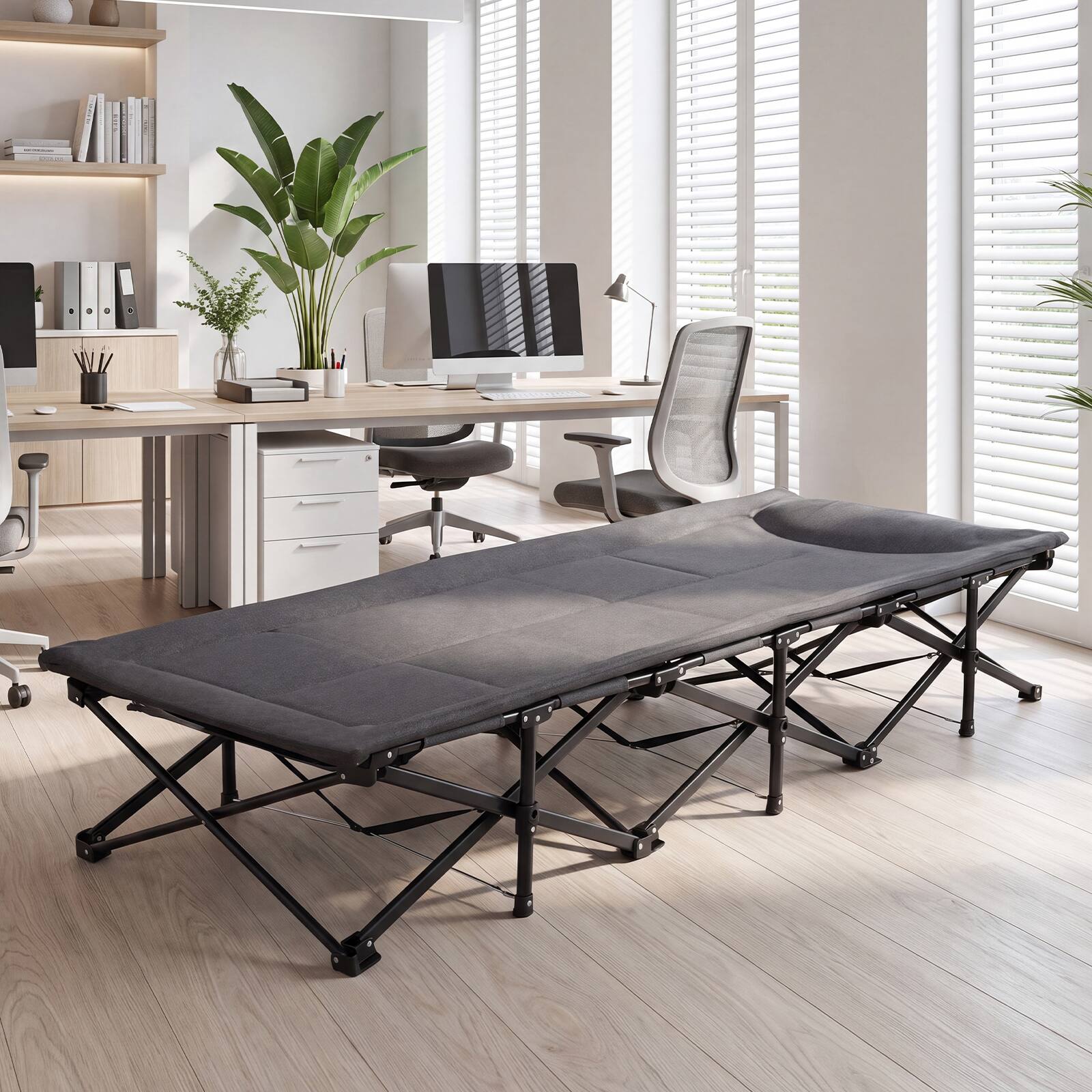 Alt View 3. Costway - Costway Camping Cot with Padded Pillow, Storage Pouch, Portable Indoor Outdoor Sleeping Cot - Gray.
