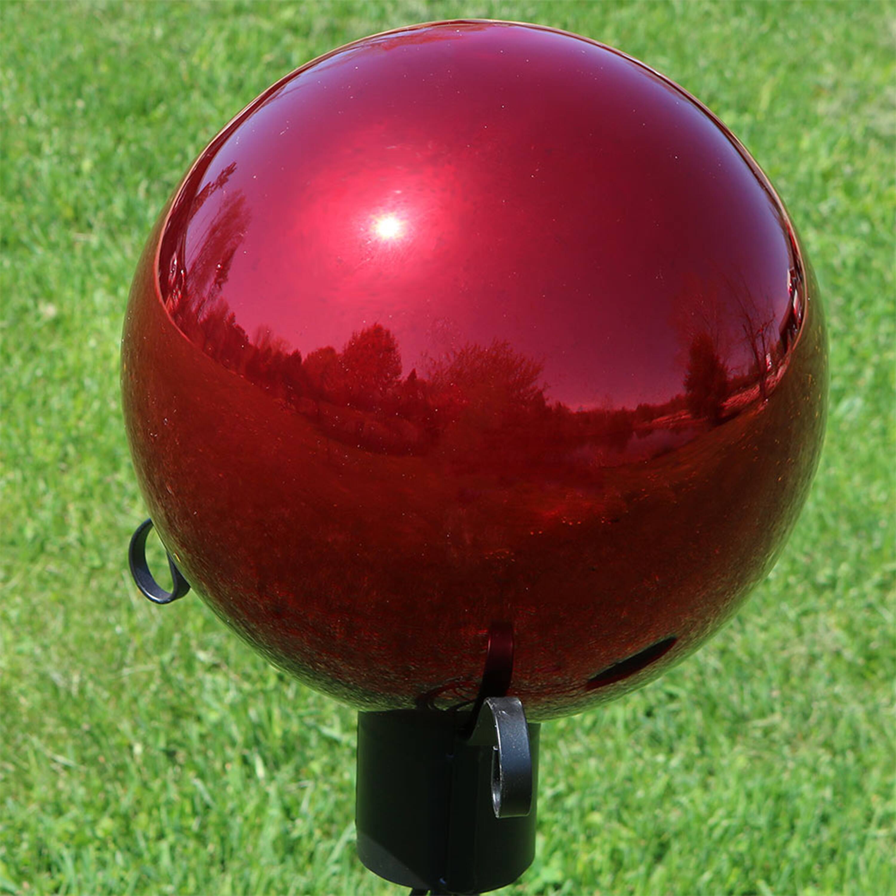 Alt View 3. Sunnydaze - Mirrored Glass Gazing Globe - 10 in - Set of 2 - Red.