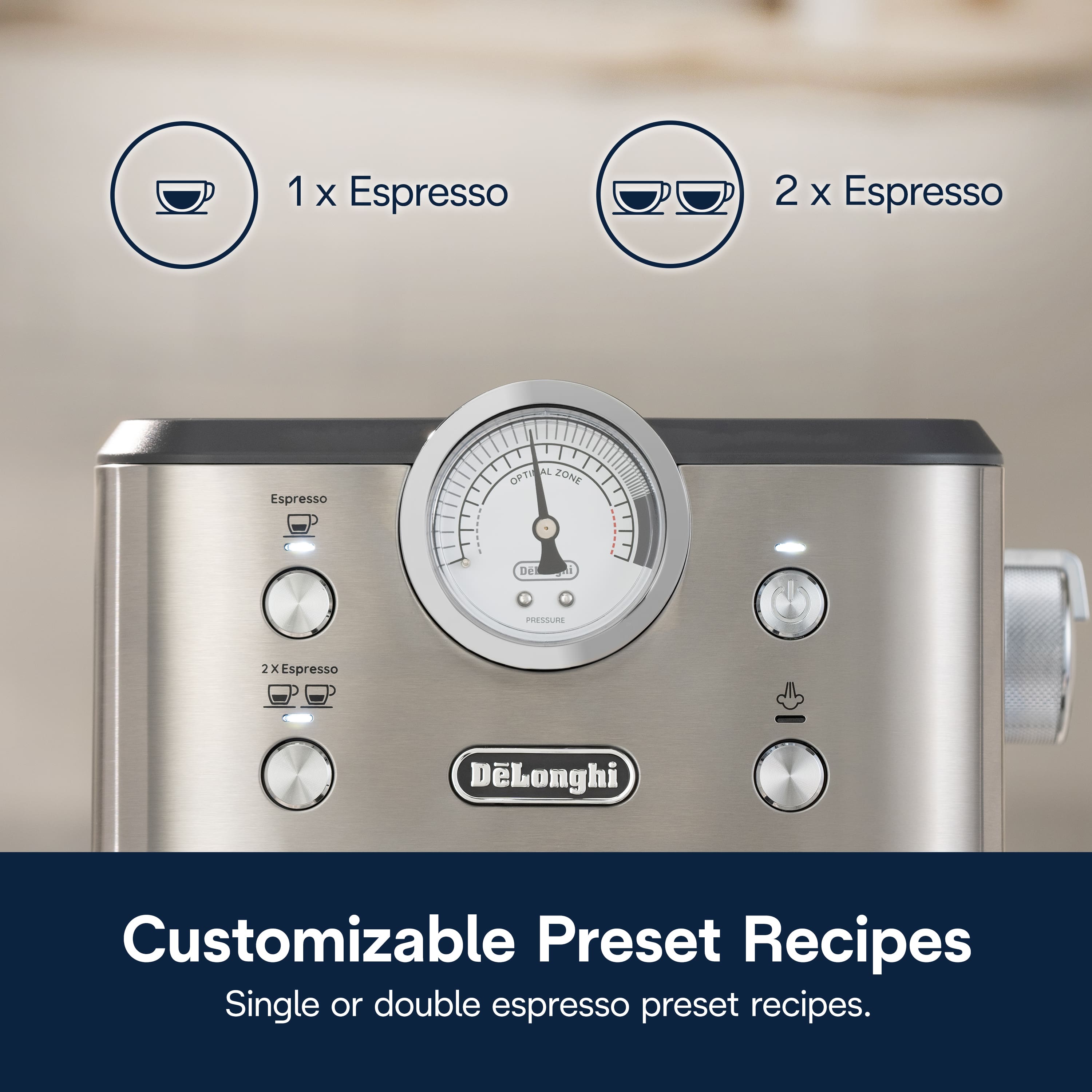 Customizable Preset Recipes. Single or double espresso preset recipes.