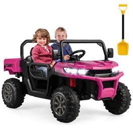 Gymax - 24V Kids Ride On Dump Truck 2-Seater Electric Truck w/ Remote Control - Rose Red