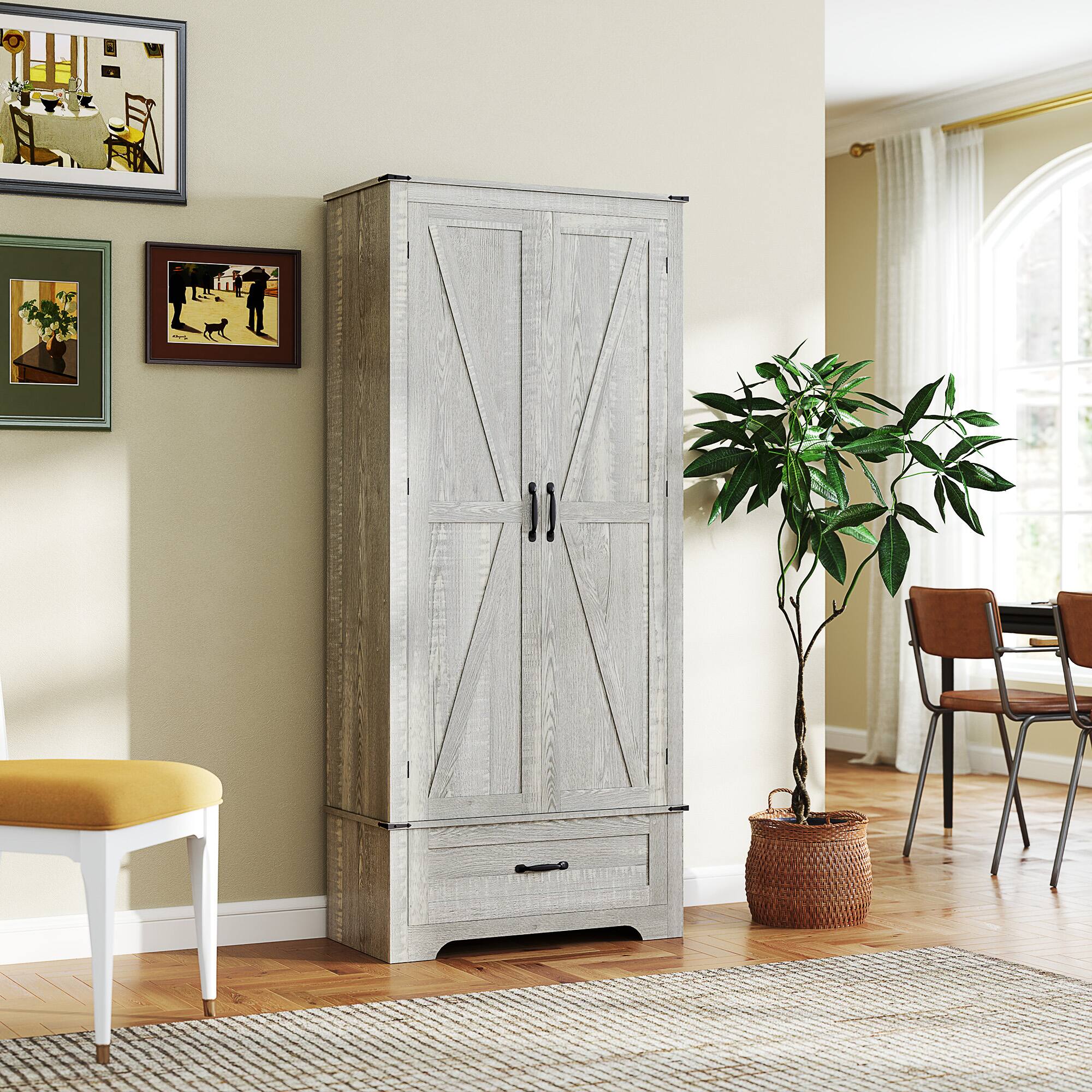 Alt View 1. Homcom - 72" Tall Farmhouse Kitchen Pantry Cabinet - Kitchen Storage Cabinet with Adjustable Shelves & 2 Barn Doors & Drawer - Light Grey.