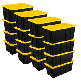 Sterilite - 38 Gallon Industrial Stackable Storage Tote Lidded Containers, 16 Pack - Yellow