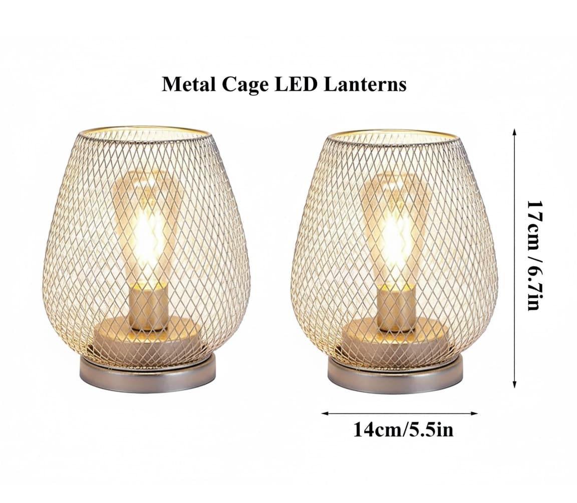 Metal Cage LED Lanterns  
17cm/6.7in  
14cm/5.5in