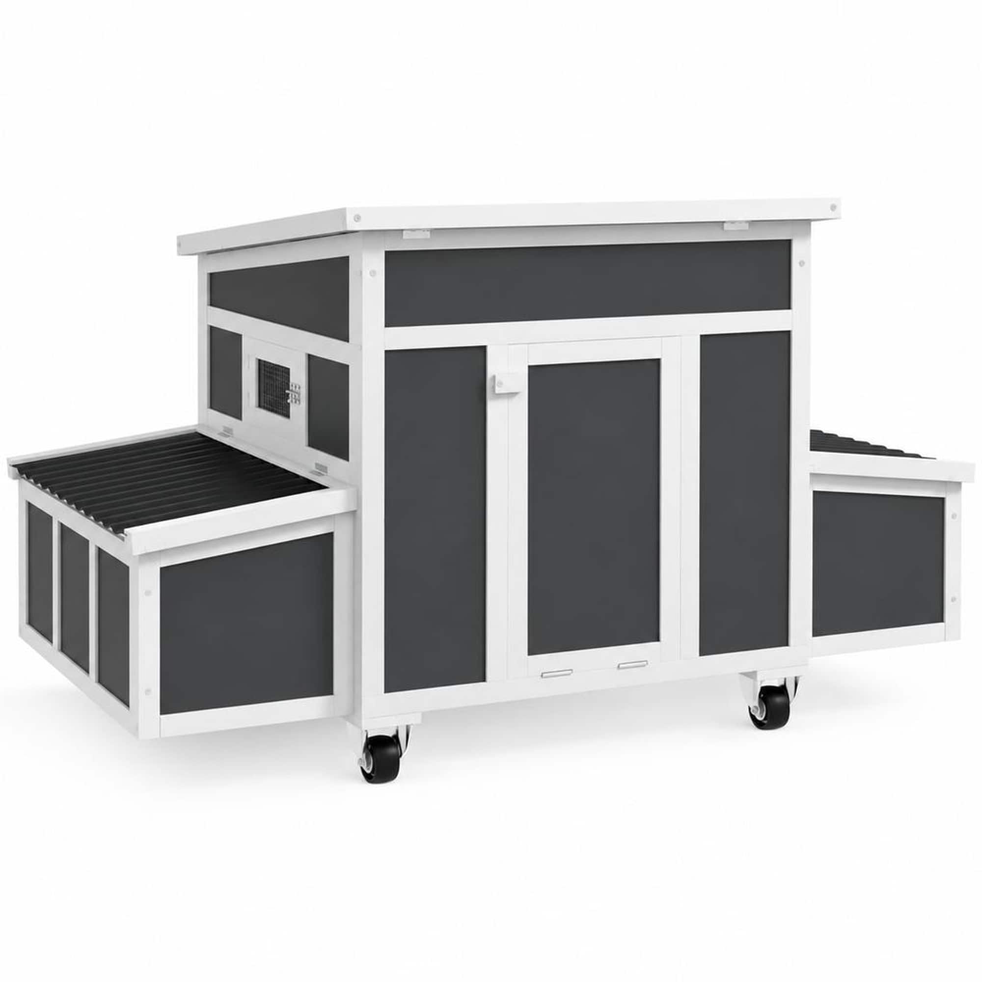 RYHNUYNE - Wooden Chicken Coop, Fir Wood and Plastic Build, 7 sq ft Activity Area, Dark Gray, Weatherproof Roof, Easy Clean Tray