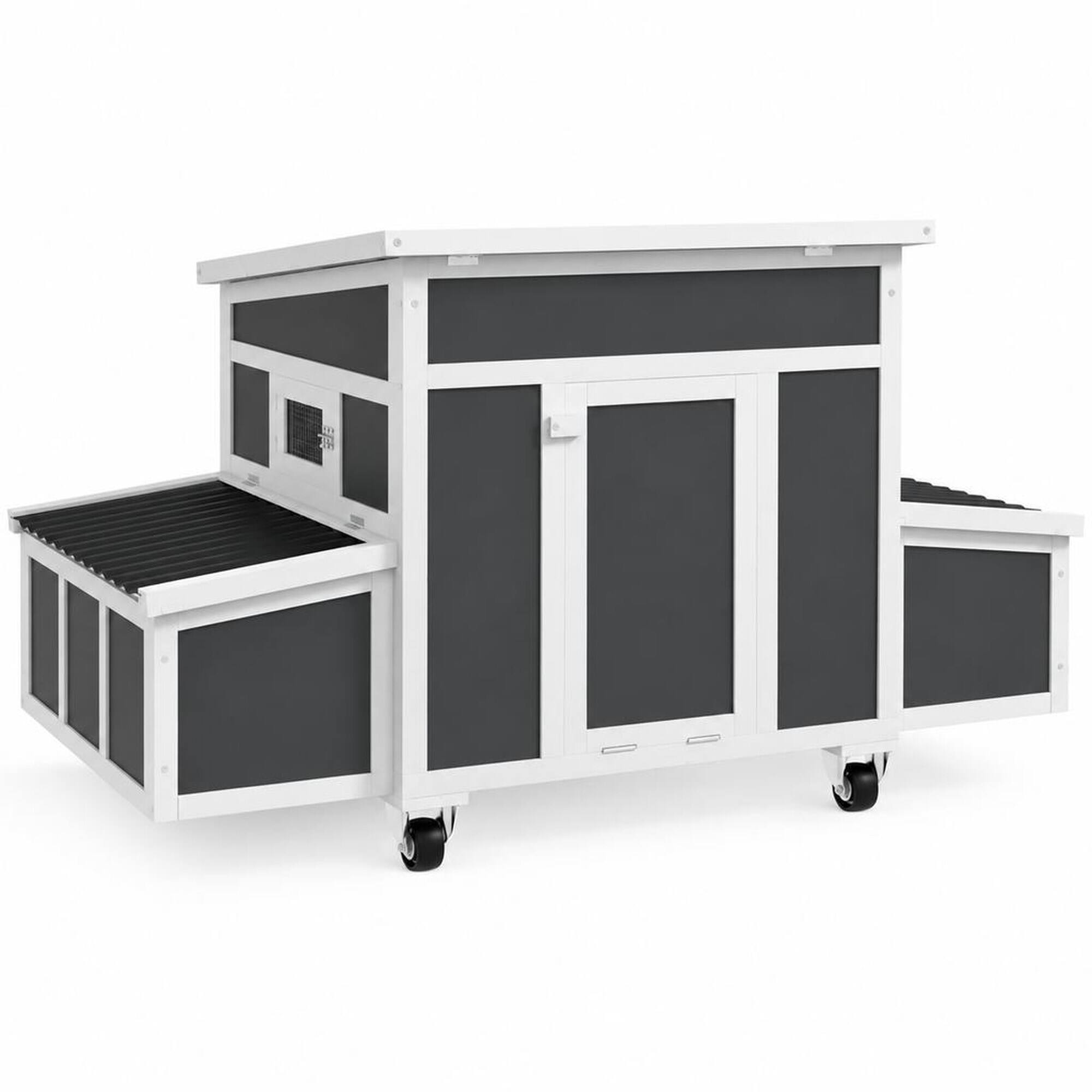 Front. RYHNUYNE - Wooden Chicken Coop, Fir Wood and Plastic Build, 7 sq ft Activity Area, Dark Gray, Weatherproof Roof, Easy Clean Tray.
