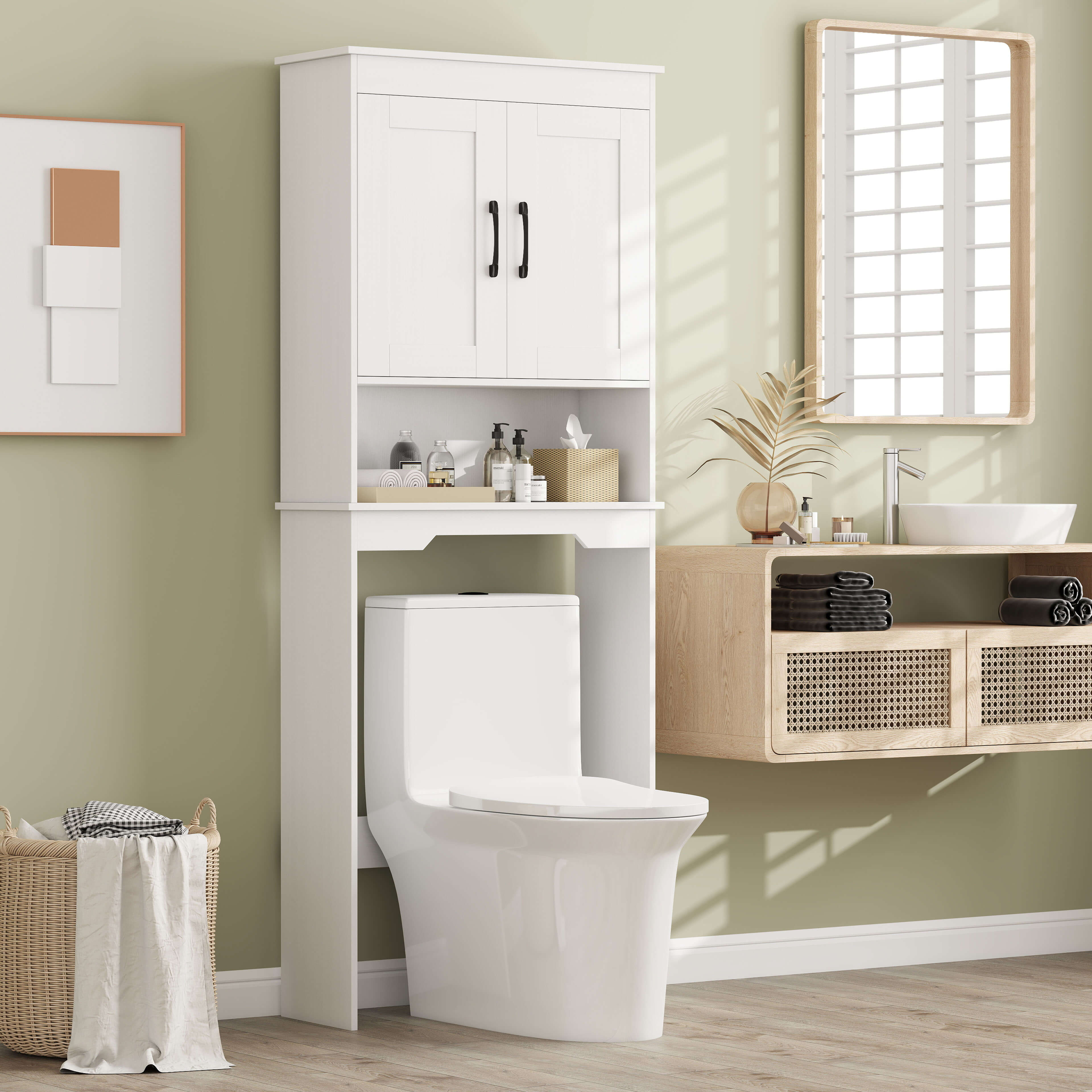 Alt View 3. Costway - Costway Over The Toilet Storage Cabinet Bathroom Organizer w/ Adjustable Shelf - White.