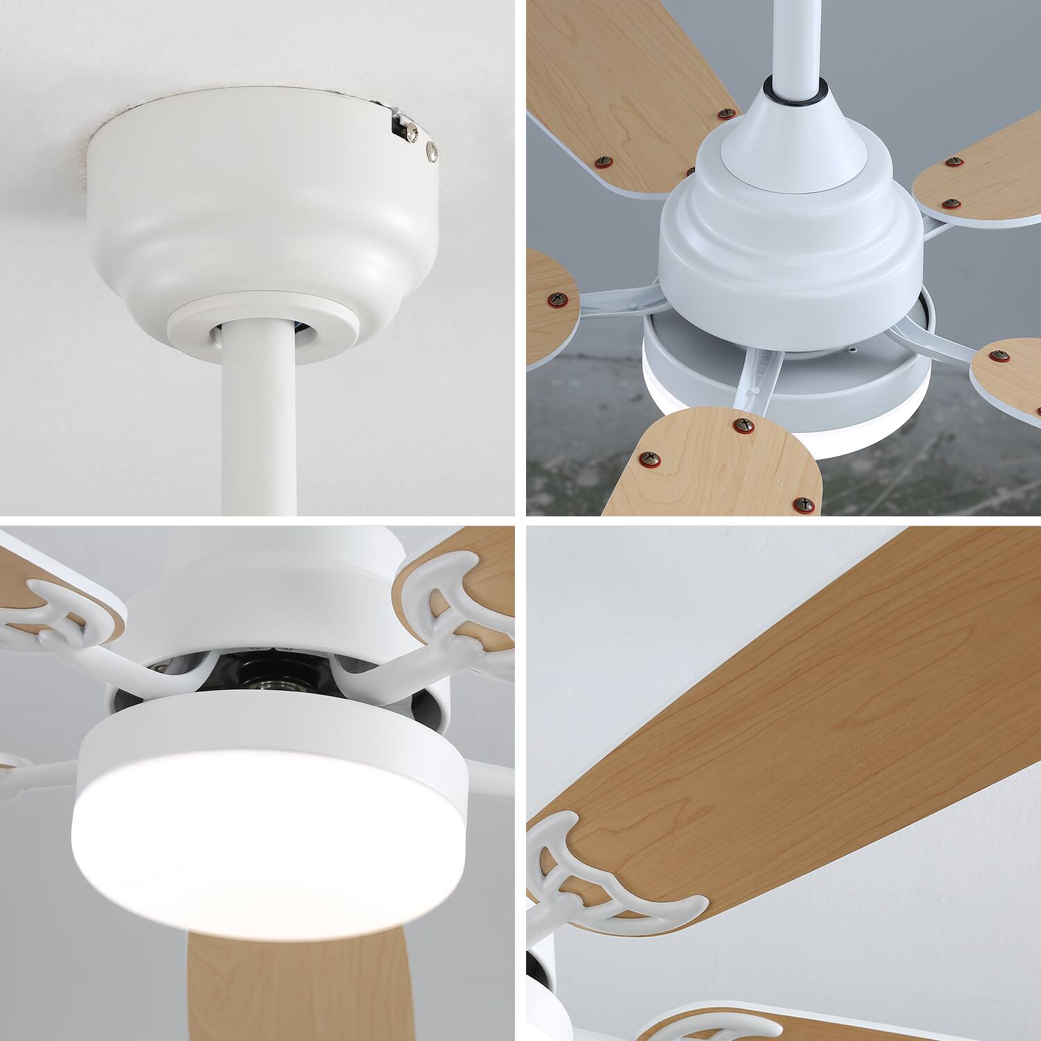 Back. Bestier - 52inch Ceiling Fan w/ LED Light, 6 Speed, 5 Blades Reversible Silent DC Motor Ceiling Fan w/ Timer, White+Natural Wood - White+Natural Wood.
