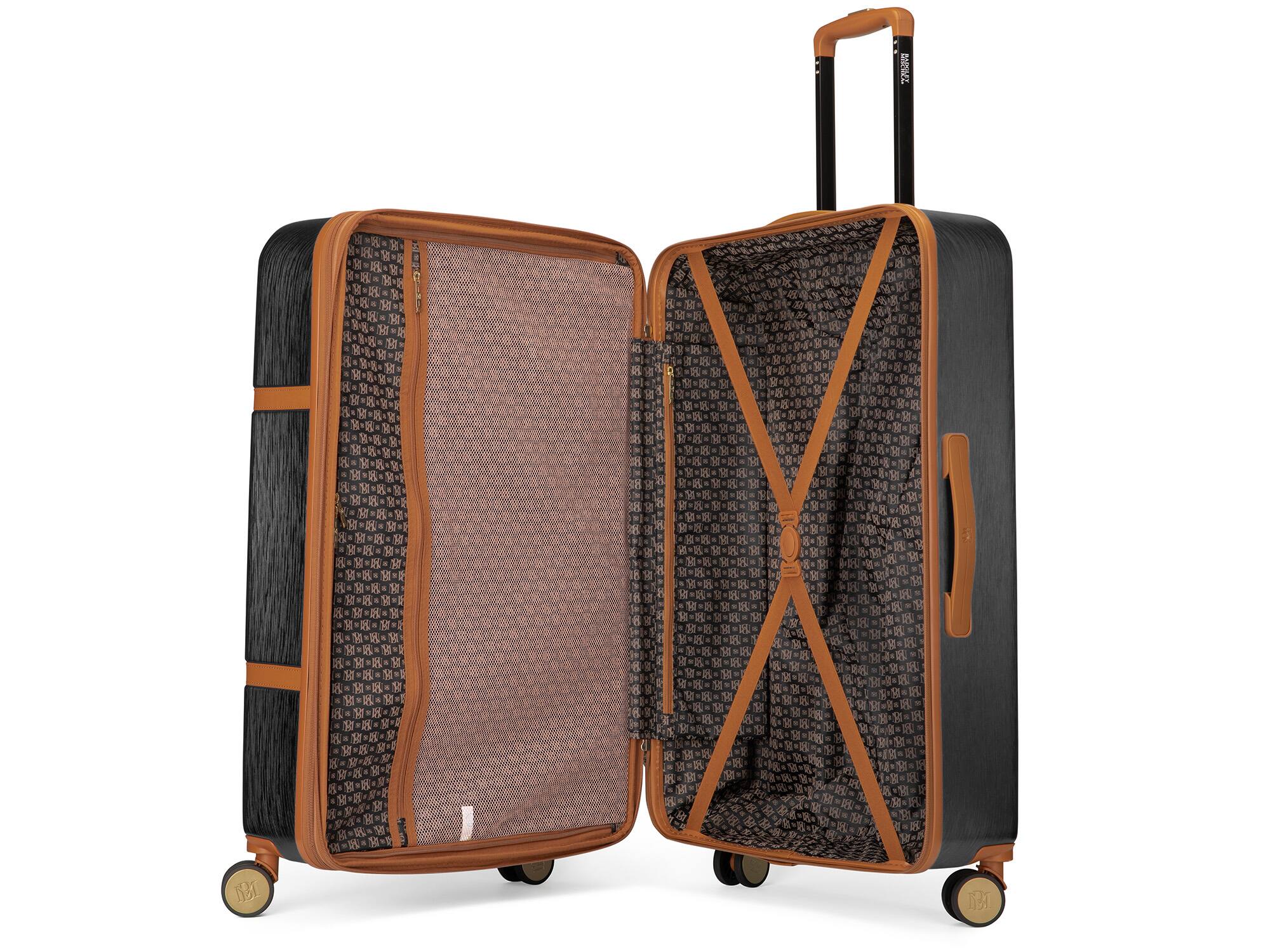 Left. Badgley Mischka - Badgley Mischka Grace 3 Piece Expandable Retro Luggage Set - Black - Black.