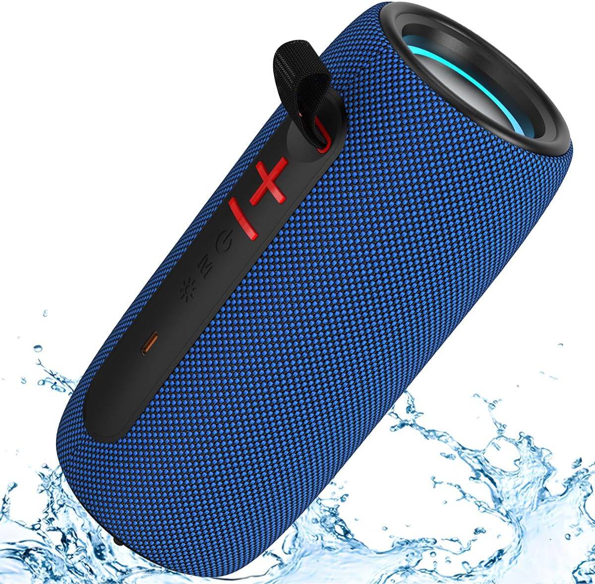 Left. Stamp n Camp - Wireless Portable Bluetooth Speaker: IPX6 Waterproof Audio fm Radio USB/AUX/SD Card Play LEDlights TWS... - Black.