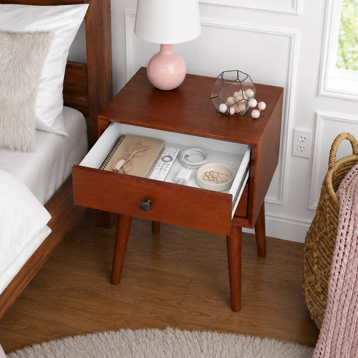 Left. Loheer - Loheer 2 Drawer Nightstand Brown MDF Bedside Table with Storage - Brown.