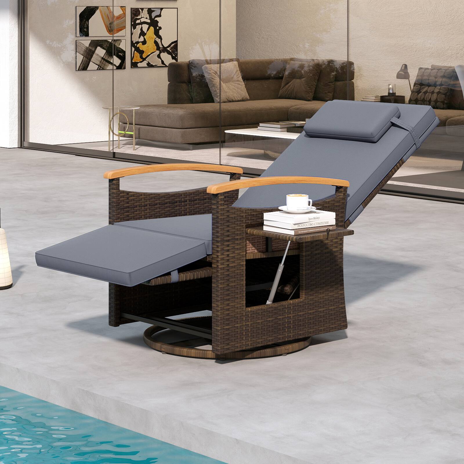 Alt View 8. Gymax - Gymax Set Of 2 Outdoor 360° Swivel Rattan Recliner Chair Patio Wicker Chaise Lounge Chair - Mix Brown, Gray.