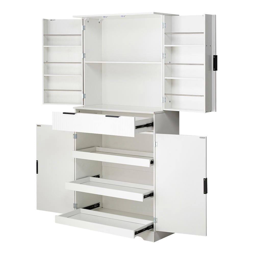 Alt View 2. Kadyn - 72" Fluted Storage Cabinet with Keyboard Drawers for Office Use - White - White.