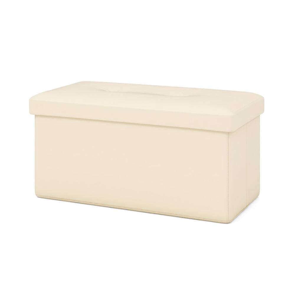 Kadyn - Upholstered Rectangle Footstool with PVC Leather Surface and Storage Function- Folding Footstools - White