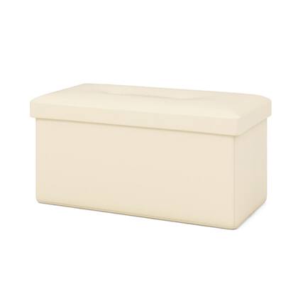 Front. Kadyn - Upholstered Rectangle Footstool with PVC Leather Surface and Storage Function-White, Folding Footstools - White.