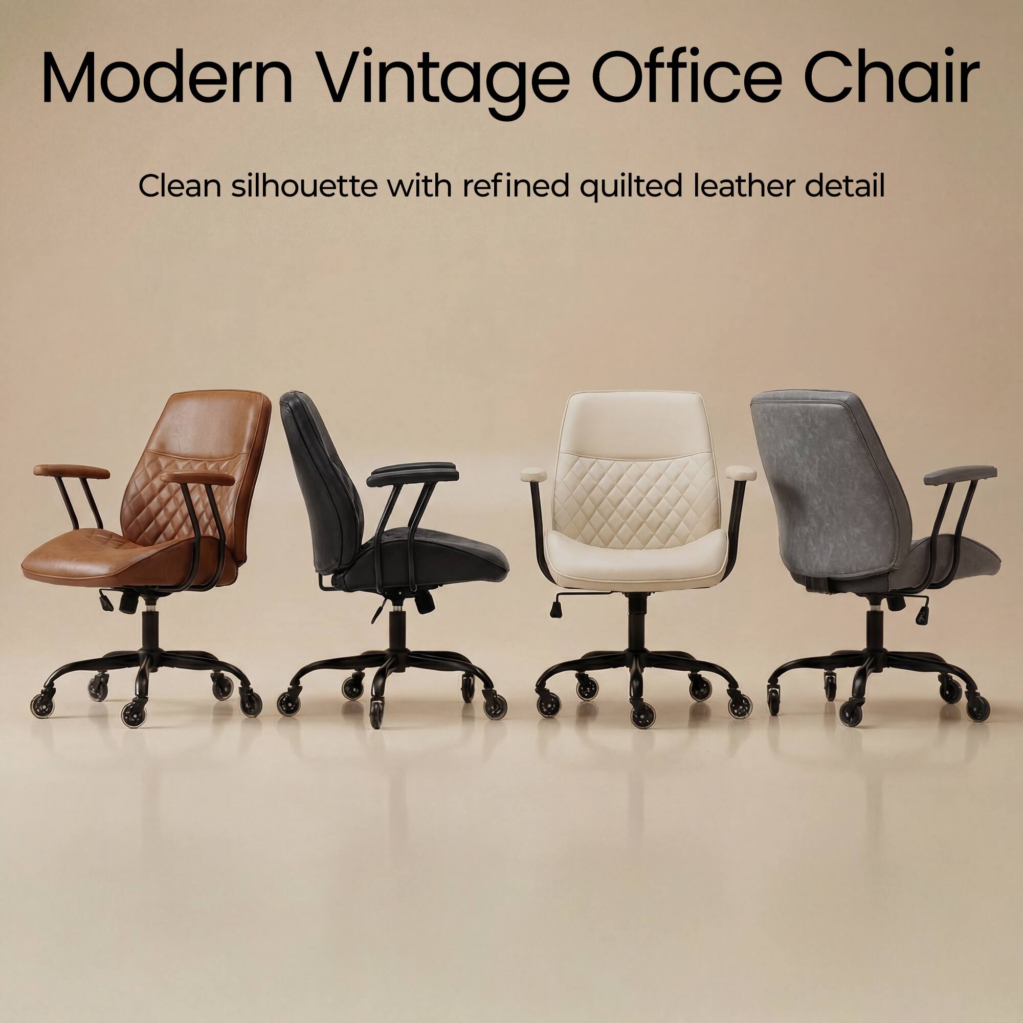 Modern Vintage Office Chair  
Clean silhouette with refined quilted leather detail