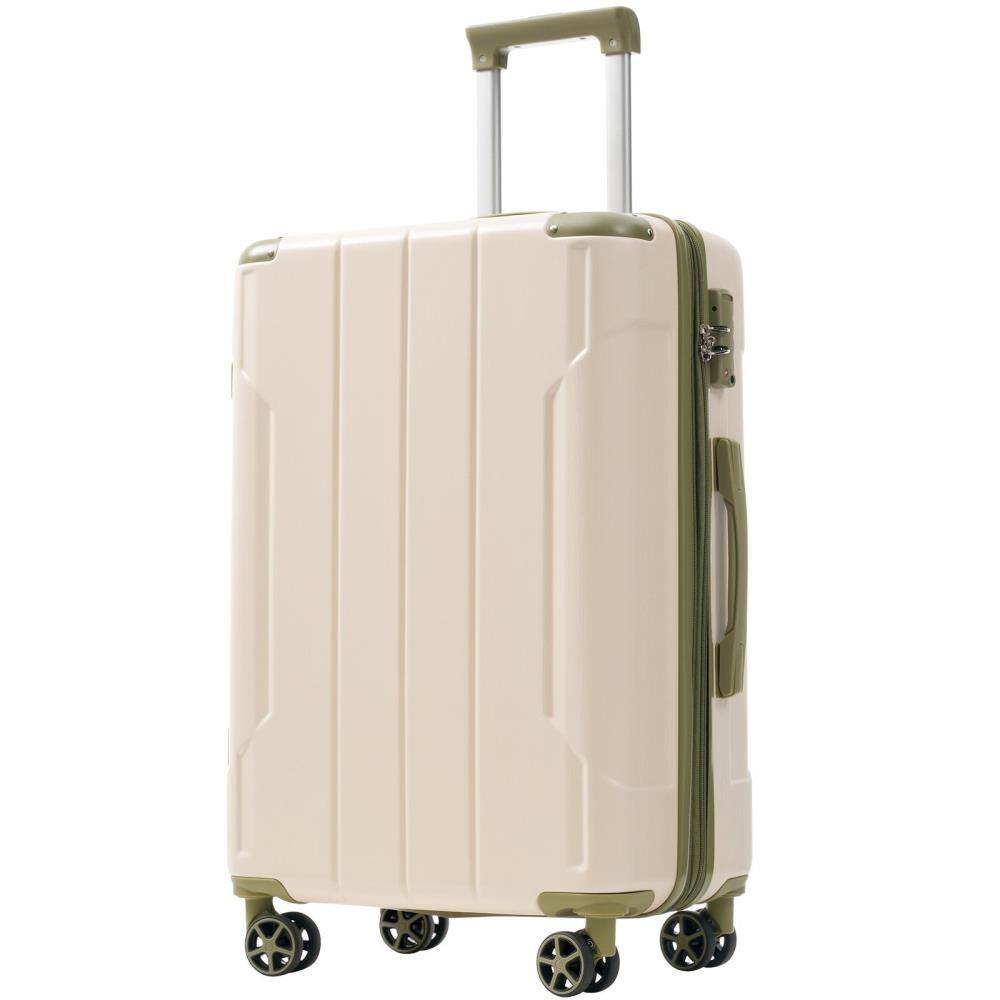 Front. BreeBe - Hardshell Luggage, Lightweight Durable ABS Suitcases with Double Wheels, Expandable 24 Inch Checked Travel Luggage - White, Green.