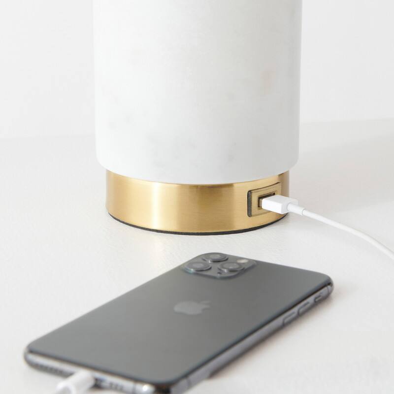 Back. Brightech - Arden LED Midcentury Modern Bedside Nightstand Desk Lamp with Fast Charging USB Port - Glossy White Marble.