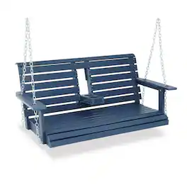 Fortune Candy - Poly Lumber 2-Seat Porch Swing, HIPS 4.5-Feet Bench Swing with Foldable Cup Holders for Porch, Patio and Garden - Navy Blue