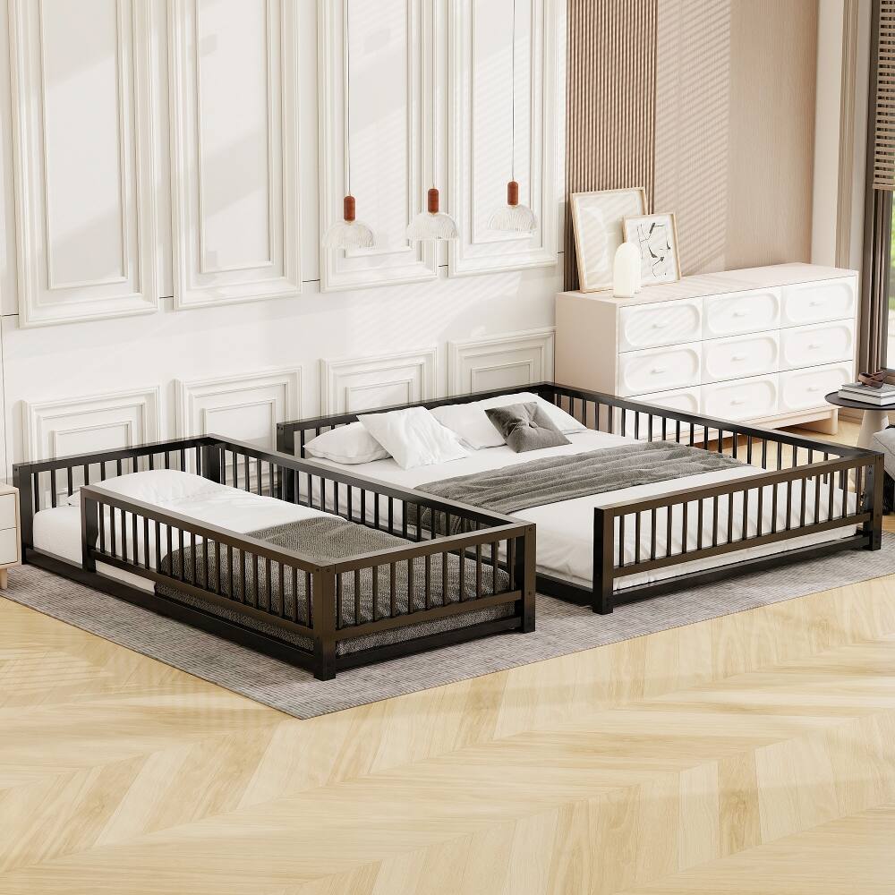 Left. Loheer - Loheer Twin XL Over Queen Bunk Bed Heavy Duty Metal Frame Black - Black.