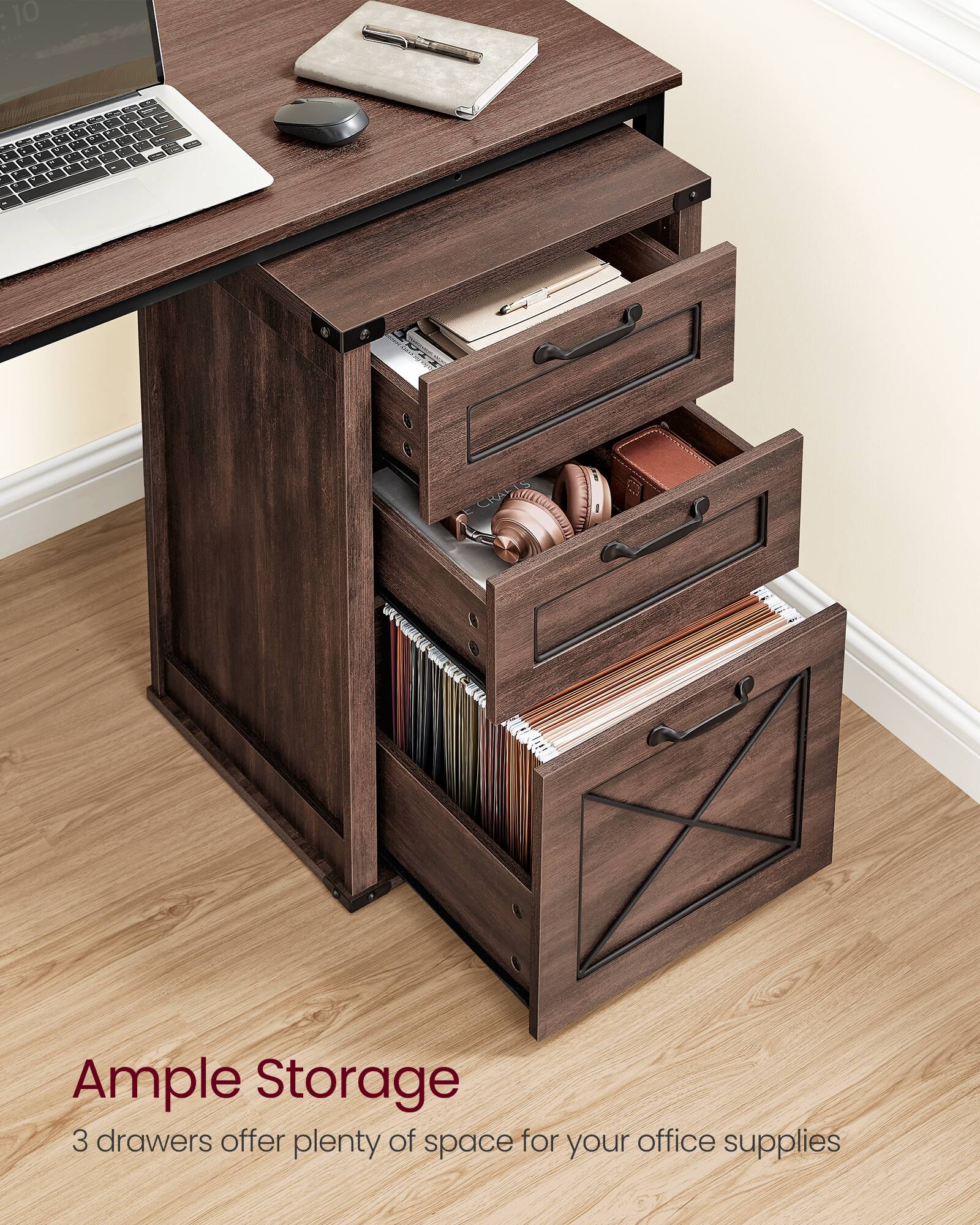 Ample Storage  
3 drawers offer plenty of space for your office supplies