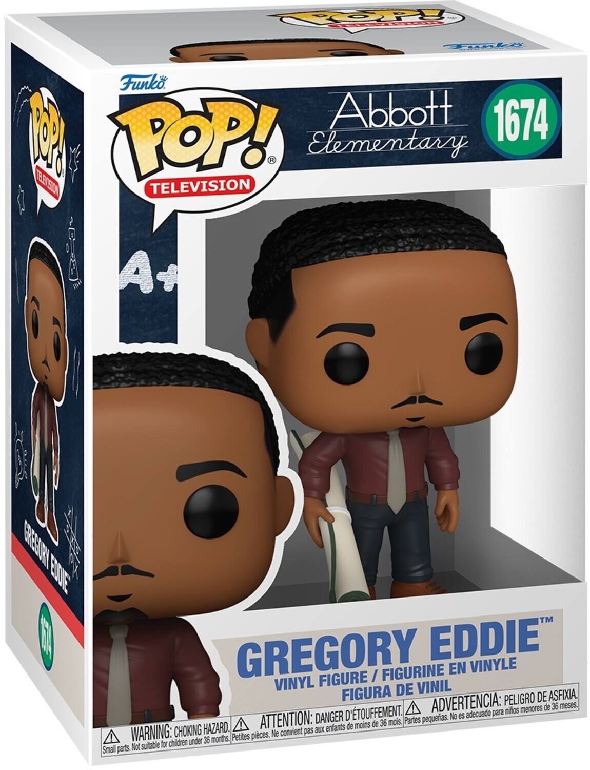POP! Funko Abbott 1674 POP! Television Elementary Gregory Eddie Vinyl Figure / Figurine en Vinyle Figura de Vinil Peligro de Asfixia. D'etouffement. Advertencia: para niños menores de 36 meses. DANGER d'étouffement. ATTENTION: aux enfants de moins de 36 mois. Partes pequeñas. No es adecuado. WARNING: Choking Hazard. Small parts. Not suitable for children under 36 months.