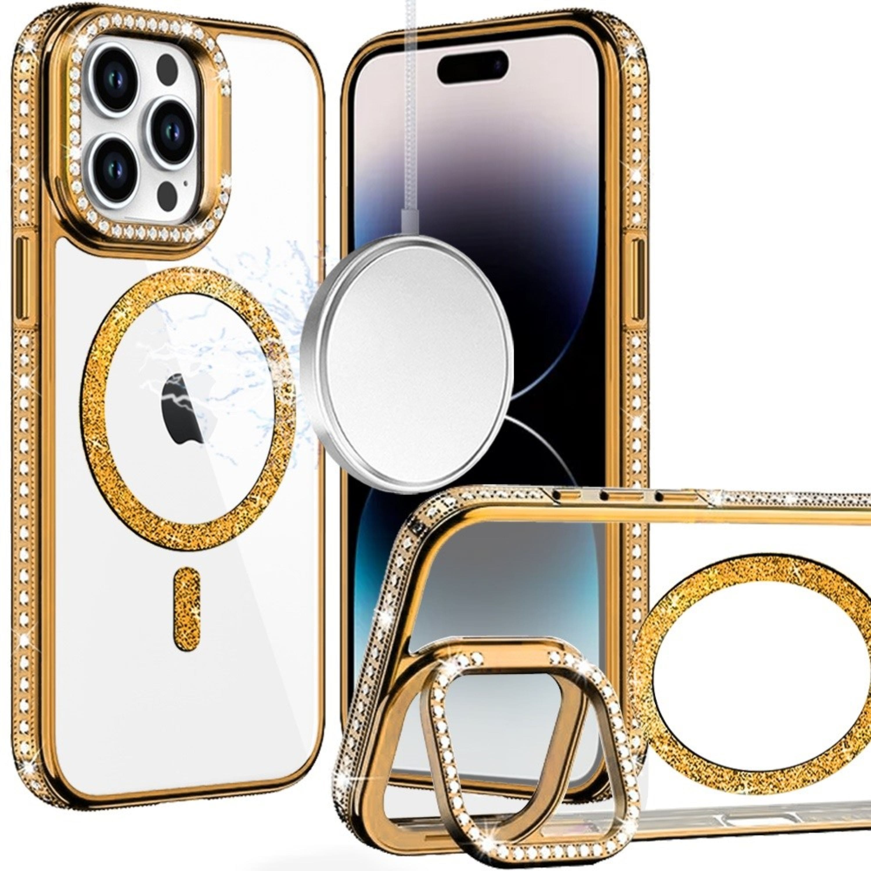 Kitcheniva - Diamond Bling Border Magnetic Circle Glitter For iPhone 14 Pro Max - Gold
