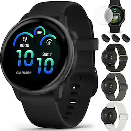 Garmin - VIVOACTIVE 6 Health & Fitness GPS Smartwatch Black + Elastic Bands Bundle - Slate and Black - (2025)