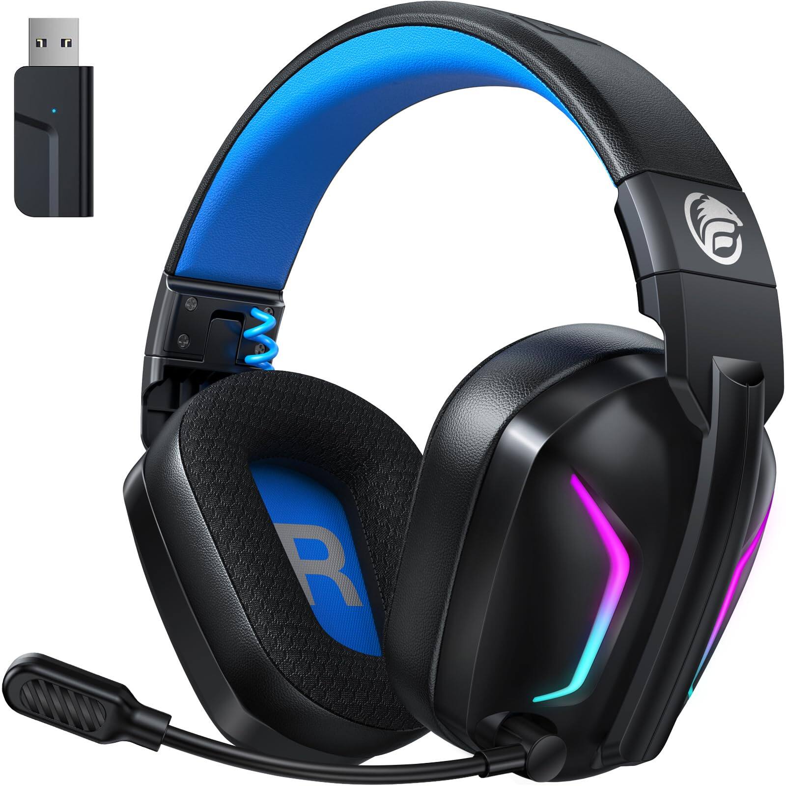 Front. PO3TICJUNKI3 - Wireless Gaming Headset With Microphone For Pc Ps5 Ps4 Headphones Charge 50hr Cool Led Lights Laptop Mobile - Default.