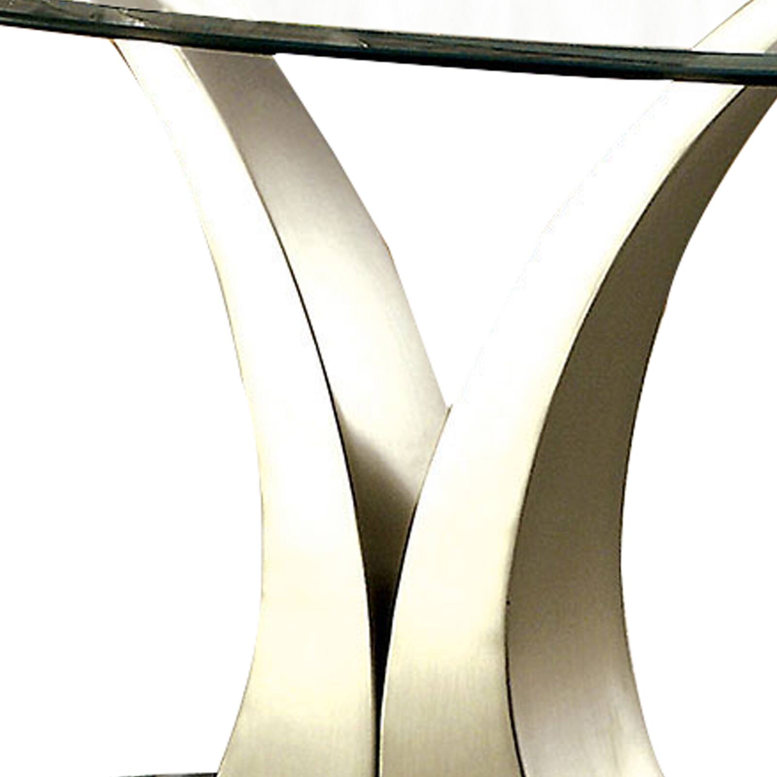 Alt View 2. Manhattan Lane - Contemporary Oval Glass Top Coffee Table with Flared Base - Silver and Black.