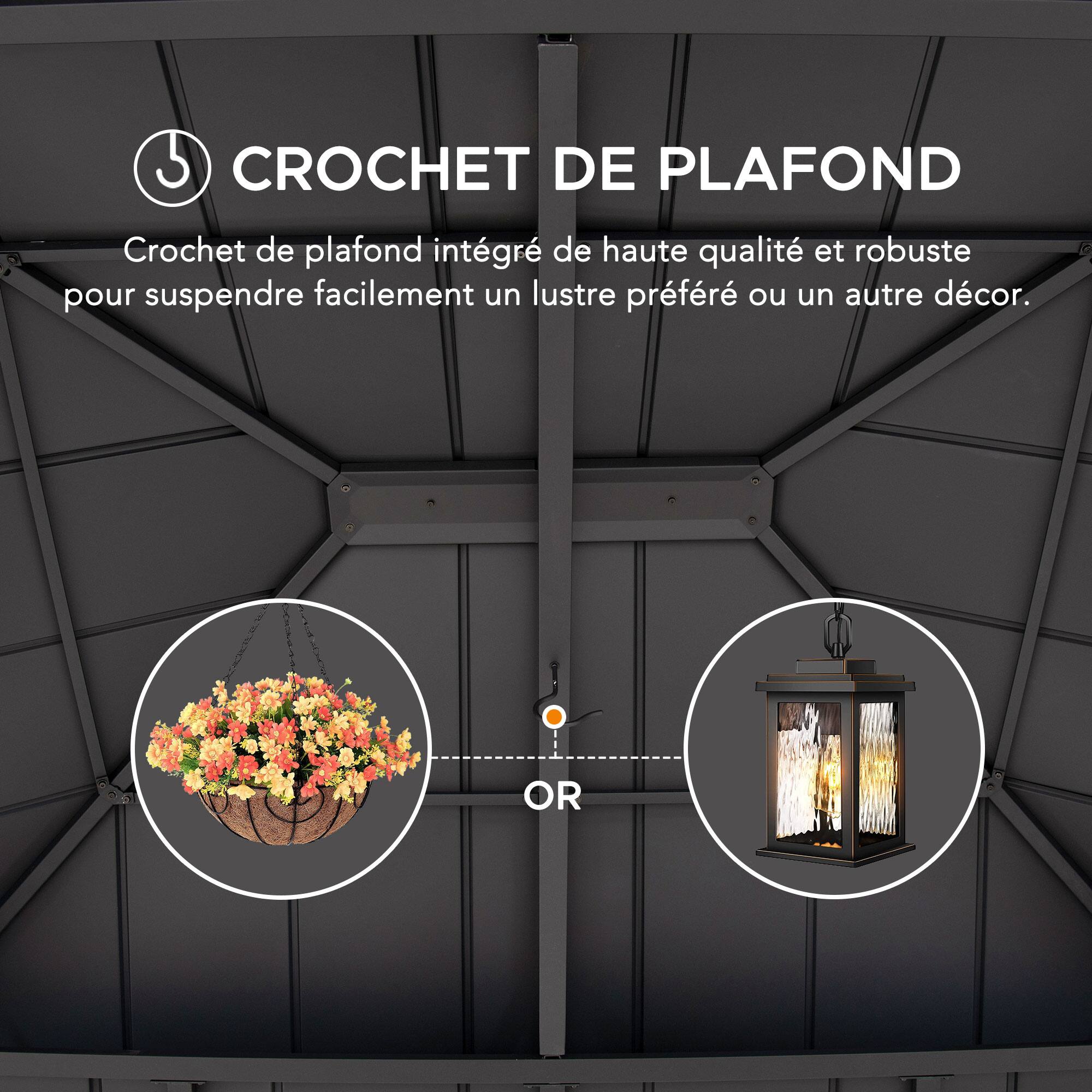 CROCHET DE PLAFOND  
Crochet de plafond intégré de haute qualité et robuste pour suspendre facilement un lustre préféré ou un autre décor.