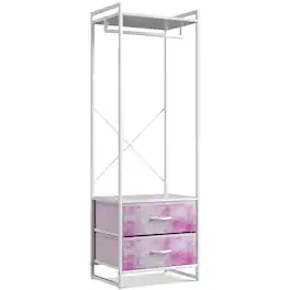 Sorbus - Clothing Rack with Drawers - Clothes Stand Dresser - Wood Top, Steel Frame for Hanging Shirts, Dresses, & Jackets - Tie dye pink