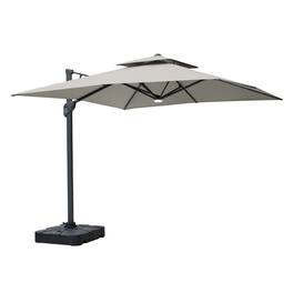 Mondawe - 10 x 10ft Square Cantilever Umbrella with Base & Bluetooth Audio Atmosphere Light - Gray