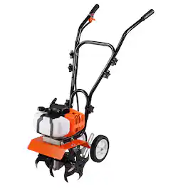 VEVOR - Tiller Cultivator, 43CC 2-Stroke Garden Cultivator, Tiller with 4 Steel Adjustable Front Tines for Lawn - Orange