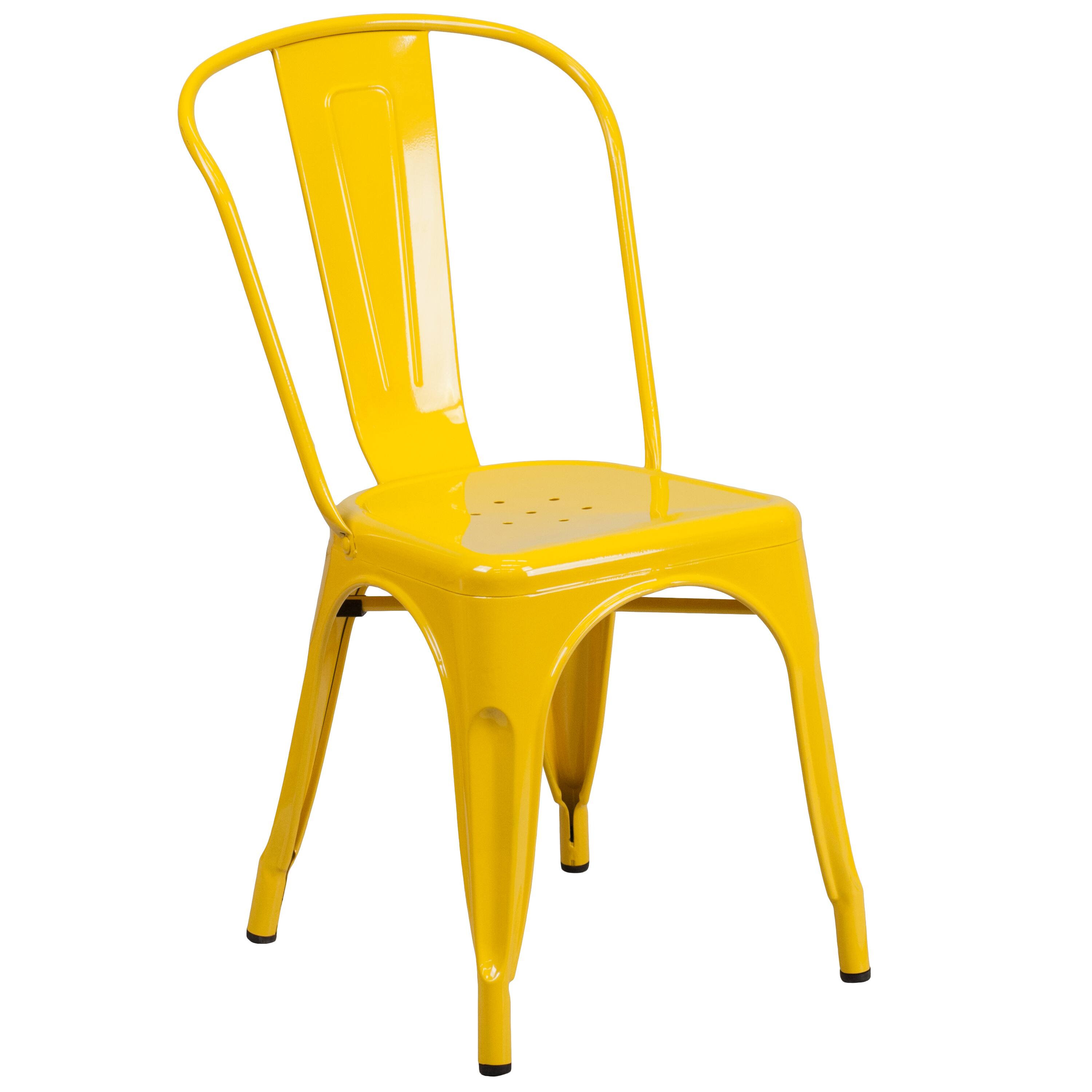 Alt View 4. Emma + Oliver - Commercial Grade Rectangular Metal Indoor-Outdoor Table Set with 6 Stack Chairs - Yellow.