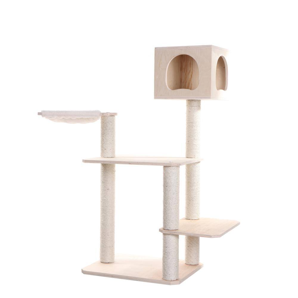 Angle. Armarkat - Real Wood Premium Scots Pine Solid Wood Cat Tree 50 Tall - Beige.