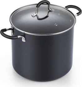 Cooks Standard - 10qt Hard Anodized NonStick Stock Pot with Lid, with Stay-Cool Handles Large Pots for Cooking Oven Safe - Black