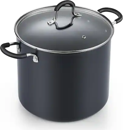 Front. Cooks Standard - 10qt Hard Anodized NonStick Stock Pot with Lid, with Stay-Cool Handles Large Pots for Cooking Oven Safe Black - black.
