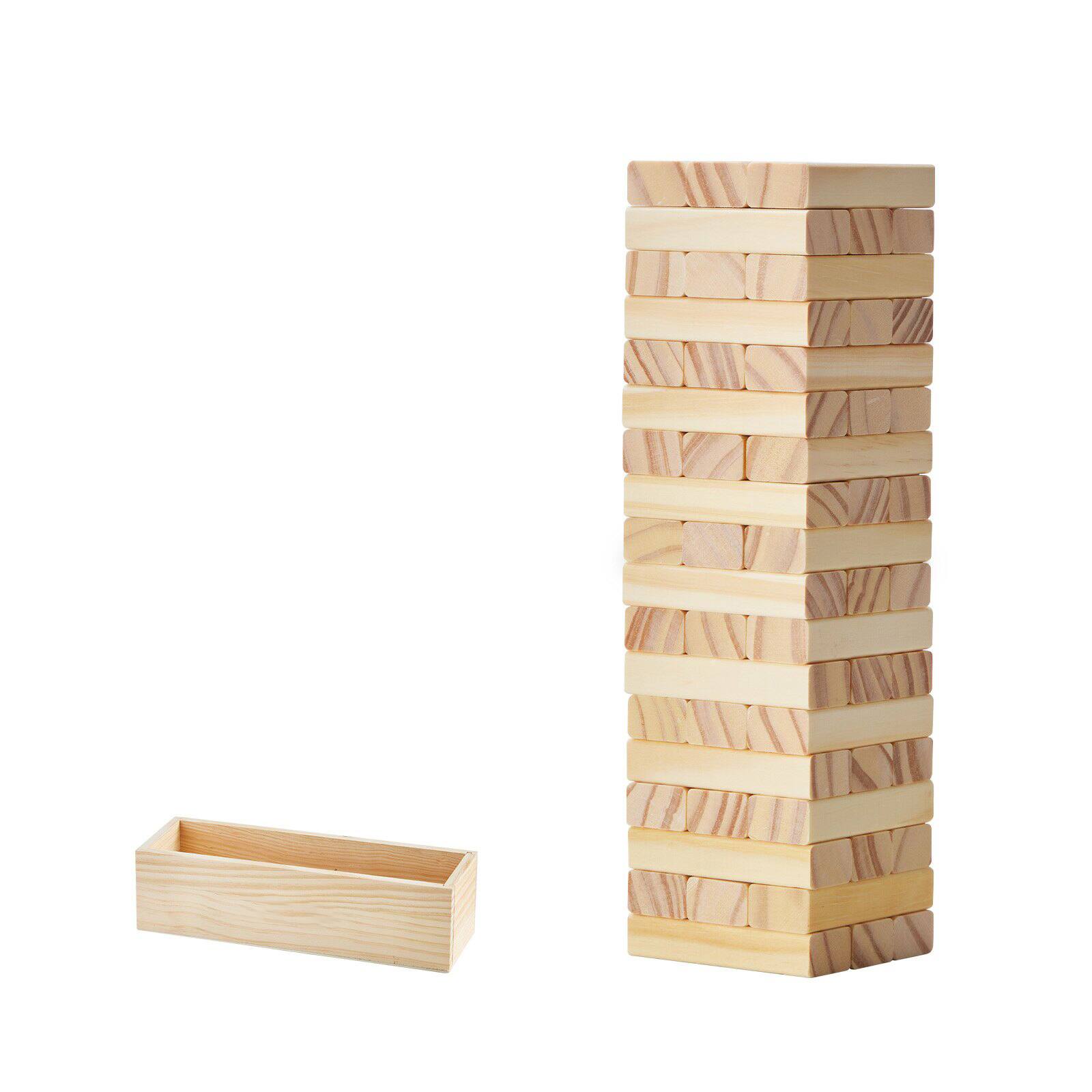 Alt View 10. HONGGE - Wooden Tumbling Tower Game with Domino Blocks and Storage Crate - Natural.