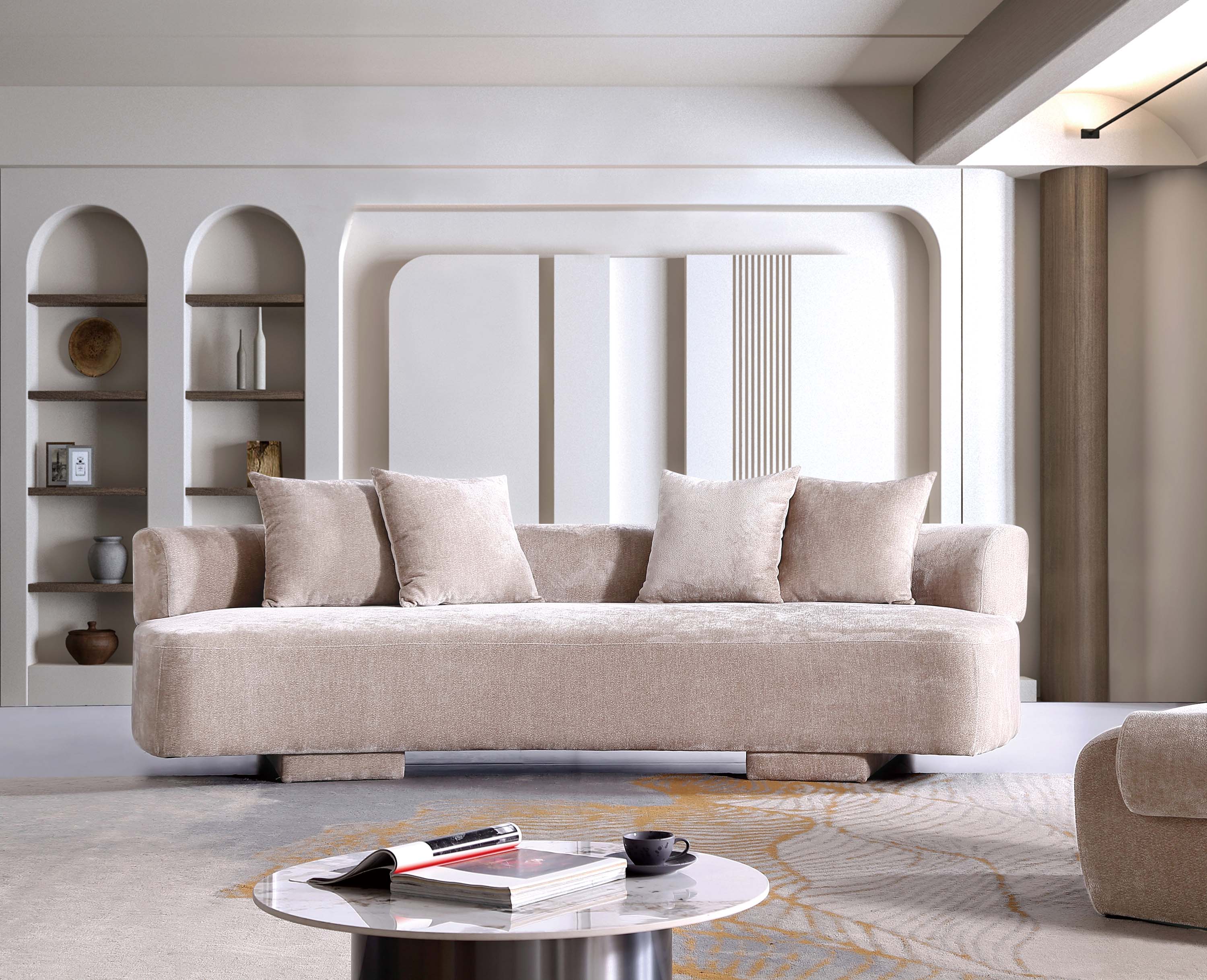 Angle. Manhattan Comfort - Verandah Mid-Century Modern 112" Chenille Sofa - Beige.