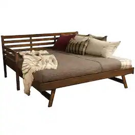 Hivvago - Solid Wood Daybed Frame with Twin Pop-Up Trundle Bed - Walnut