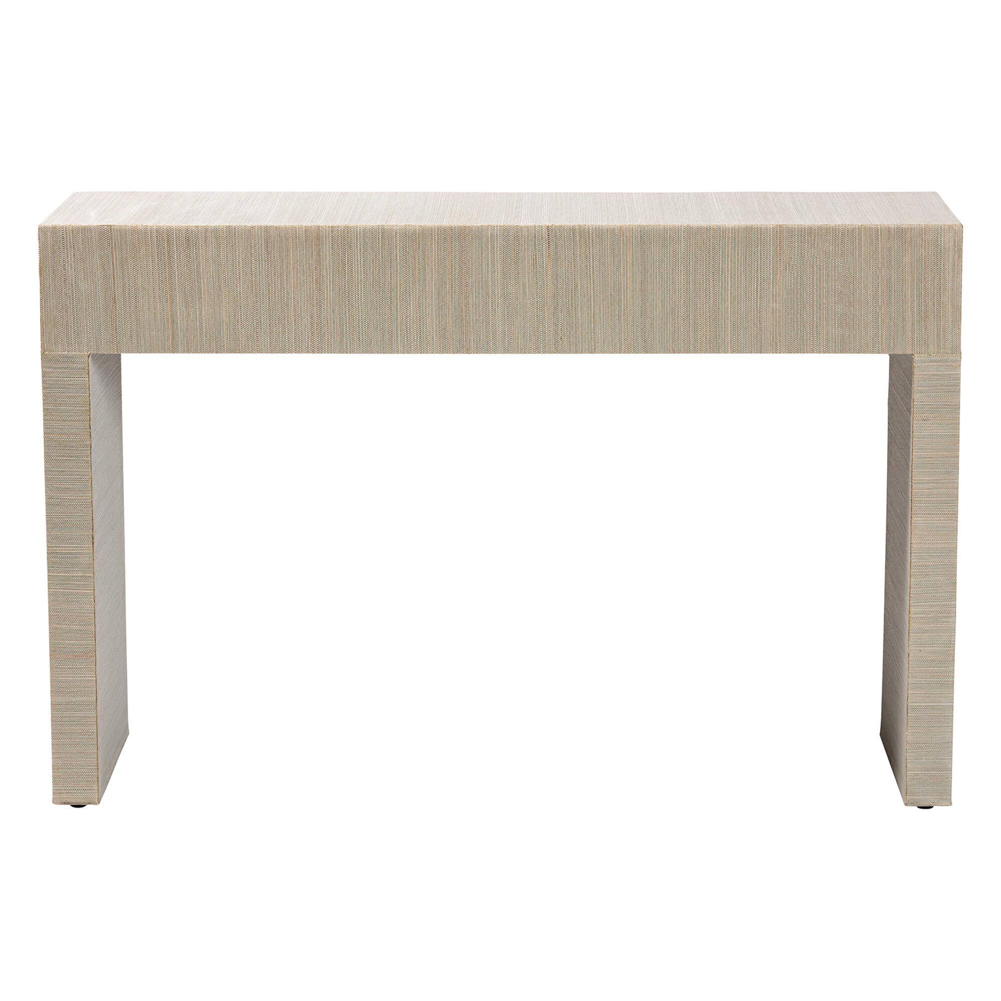 Alt View 1. bali & pari - Cielo Bohemian Woven Grasscloth 3-Drawer Console Table - Natural/Gold.